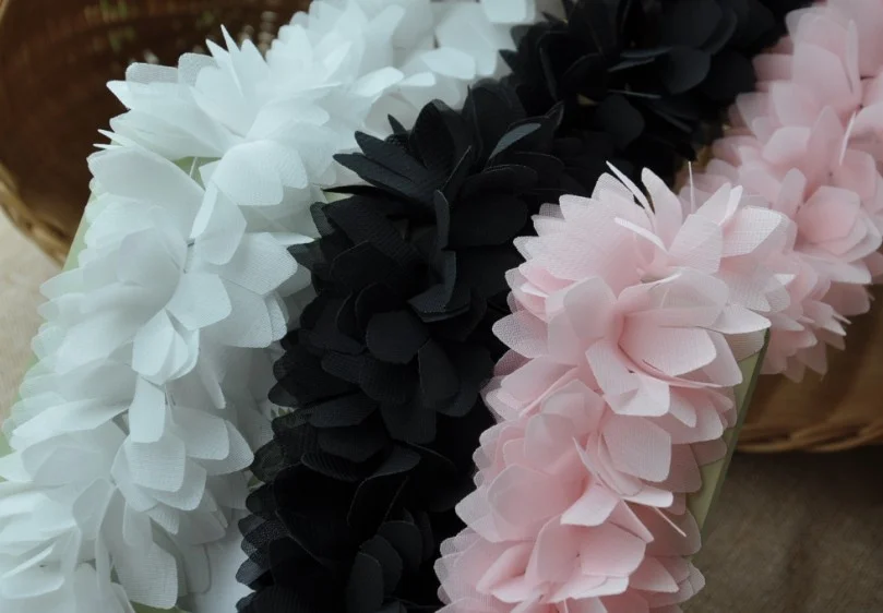 3D шифон цветочные лепестки плиссированные кружева ручной работы отделка розовый