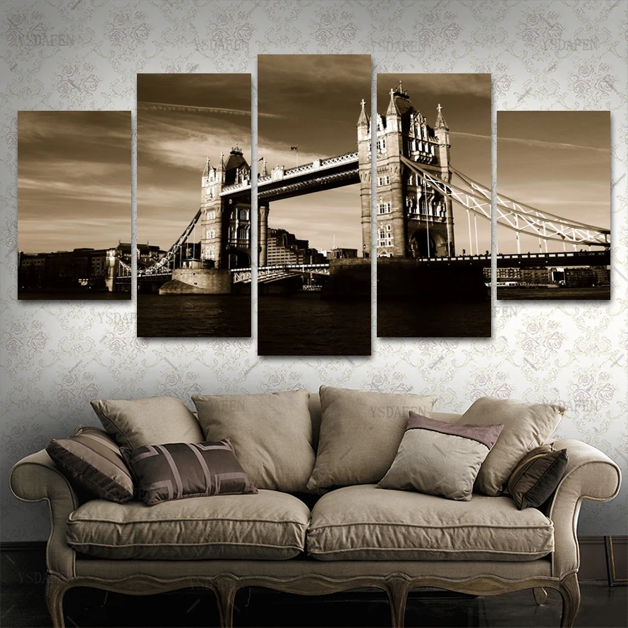 Op de muur HD Печать olieverf modulaire foto постер с пейзажом вид комнаты декор woondecoratie 5 шт. Холст
