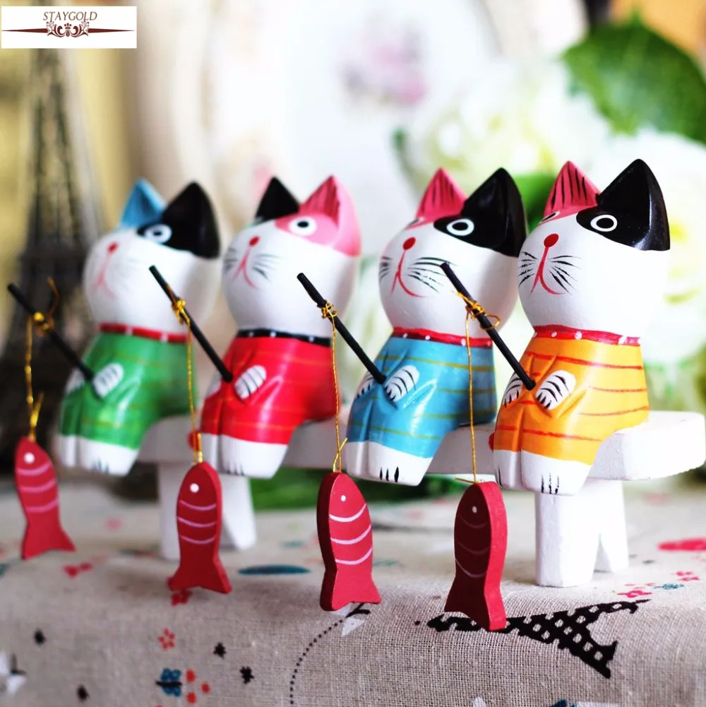 Zakka продуктовые деревянные бревна из сосны фигурка кота животные украшения для