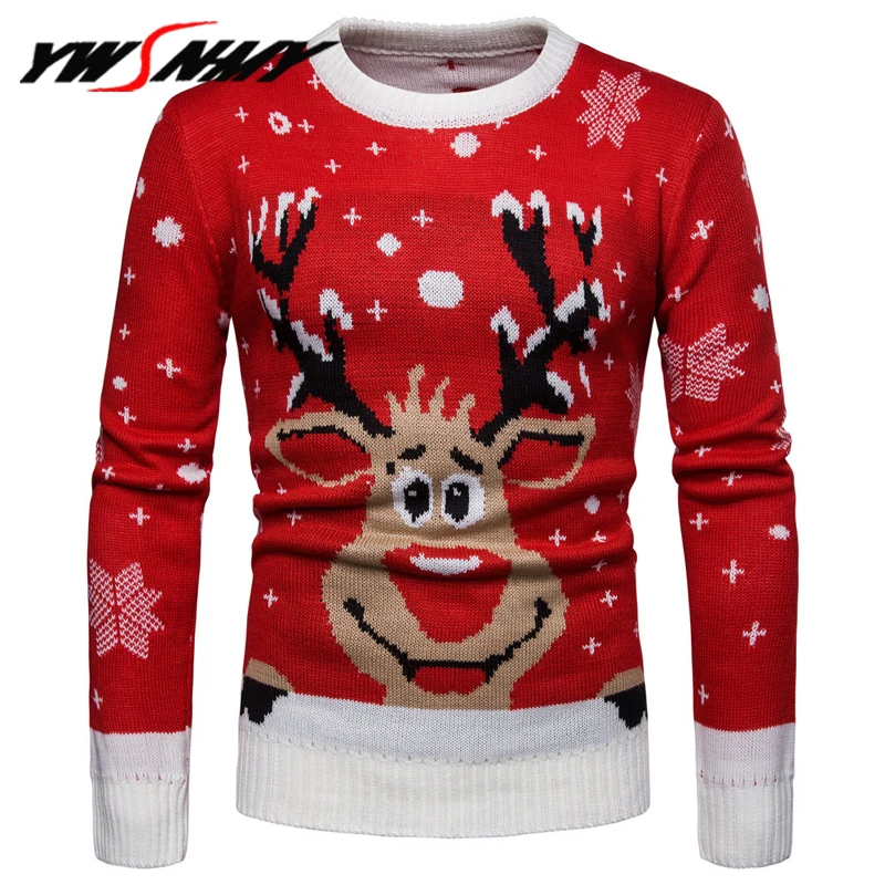 

England style Autumn Winter Mens Knitted Sweater Christmas Cute Deer Pullovers reindeer sweater O-Neck Slim Fit Sweaters For Man