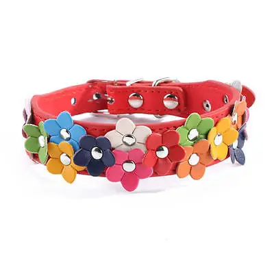 Cute Adjustable Flower Studded Puppy Pet Dog PU Leather Collar Walk Out Harness Vest Buckle Cat Neck Strap | Дом и сад