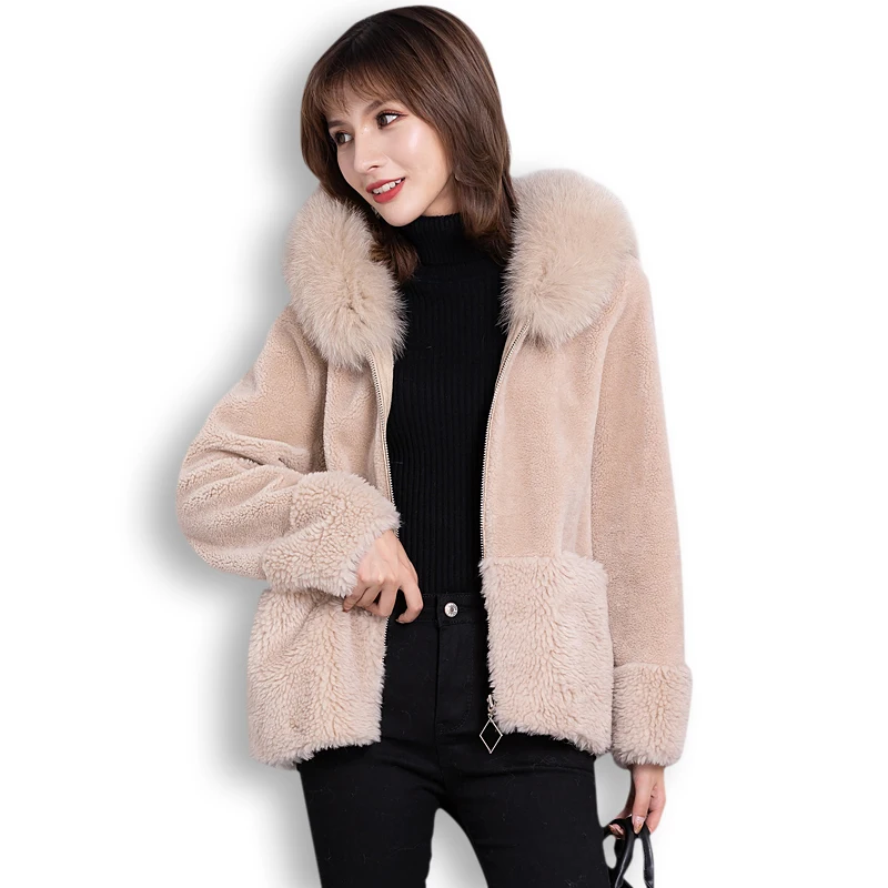 2019 new spring winter women real fox fur jacket loose plus size sheep shearing coats for | Женская одежда