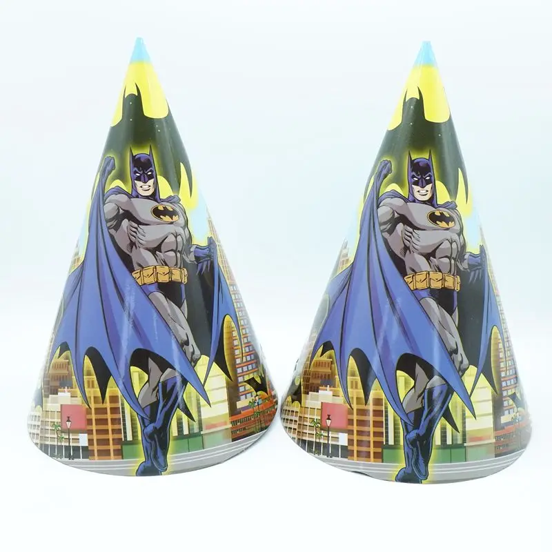 Batman 6 шт./партия, украшение для дня рождения, милый детский единорог, мультяшный узор, бумажная шляпа для вечеринки на день рождения, Детские праздничные принадлежности - Цвет: Batman