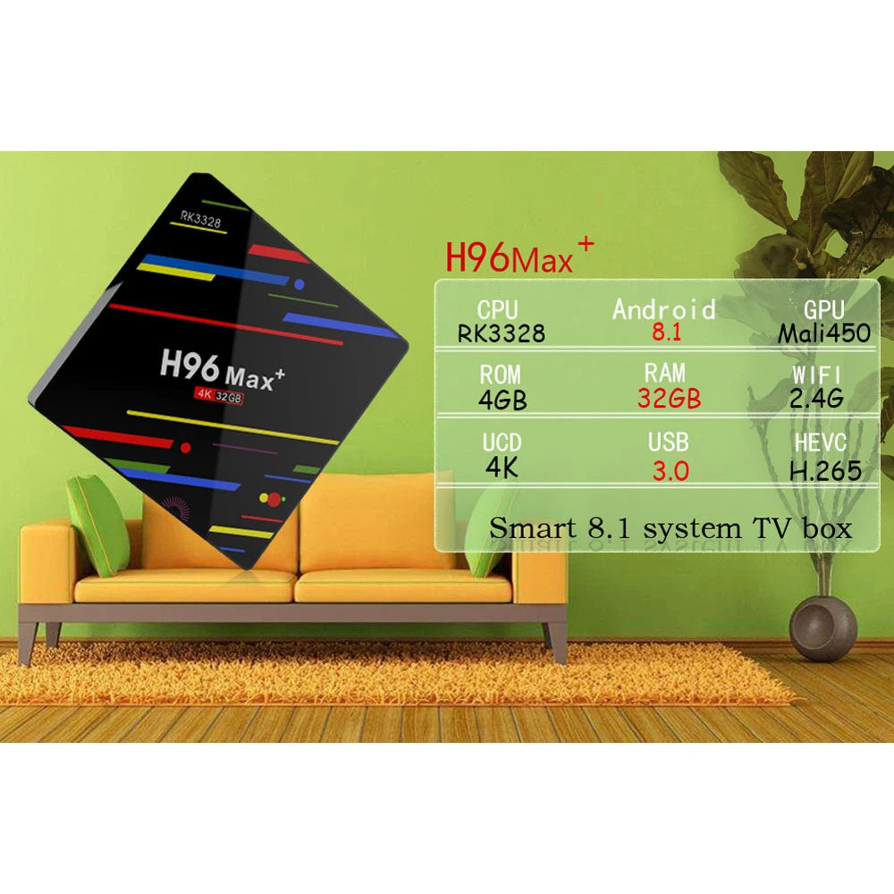Android 8 1 Смарт ТВ бокс H96 max plus + 4 Гб ОЗУ 32 ПЗУ Четырехъядерный 4K HD 2 4G wifi с T2 C мини
