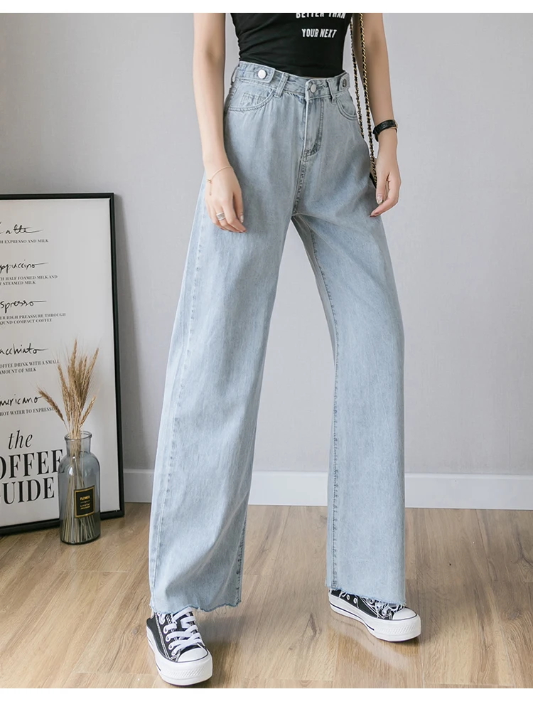 boyfriend Vintage jeans women high waisted wide leg pants jeans blue casual Straight trousers korean streetwear denim pants
