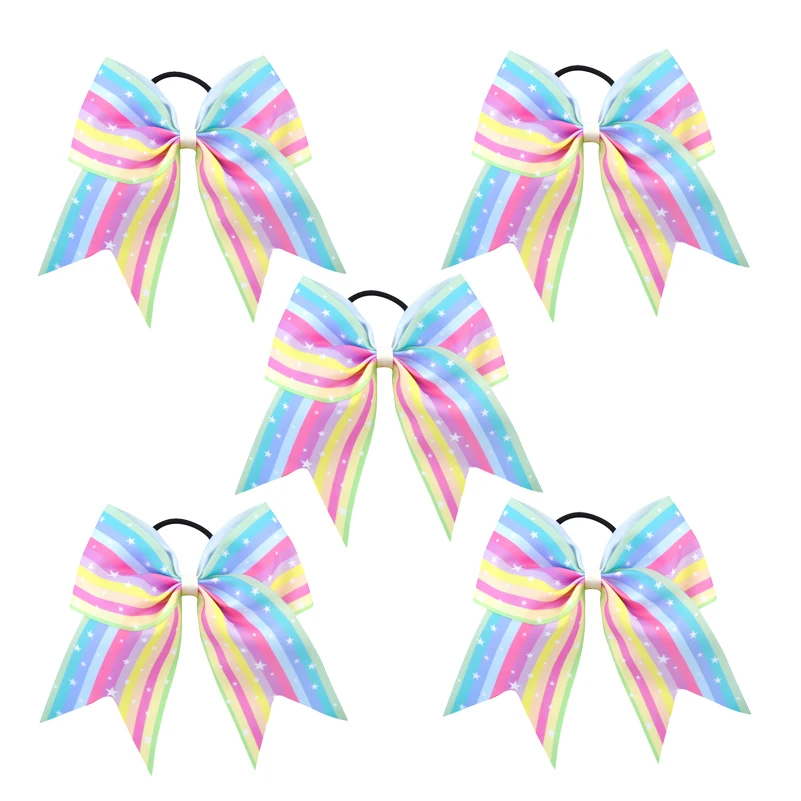 

5pcs Lovely 7Inch Cheerleading Hairbow Glitter Bow Elastic Hair Band Ponytail Hair Holder Hair Bows For Girls