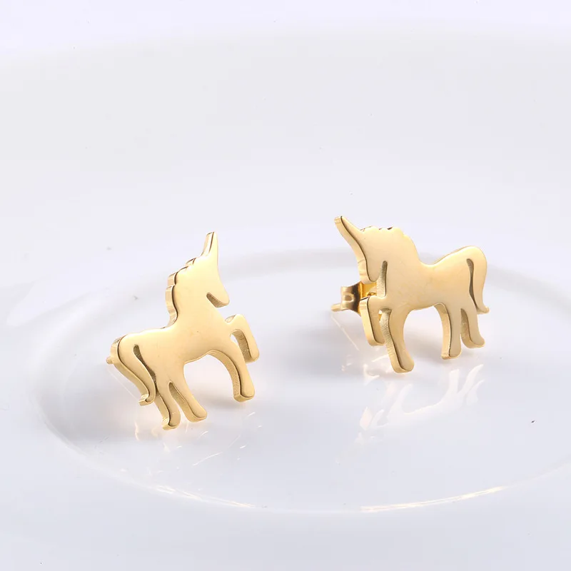 Серьги в виде животных простые серьги единорога пони из титановой стали модные