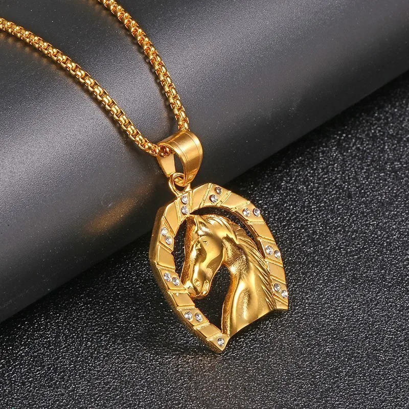 RIR Новое поступление ожерелье с единорогами модные золотые цвет Шарм нержавеющая