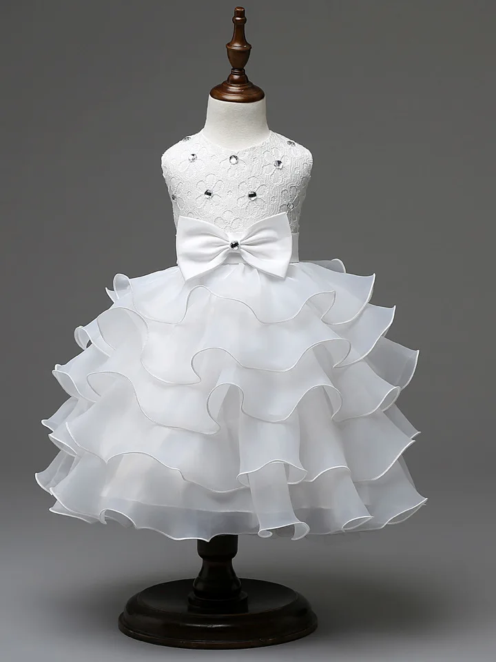 Модная одежда для крещения, Robe De Bapteme, Хрустальный королевский синий, фиолетовый, платья для новорожденных с цветочным рисунком, праздничное платье для маленьких девочек - Цвет: Белый