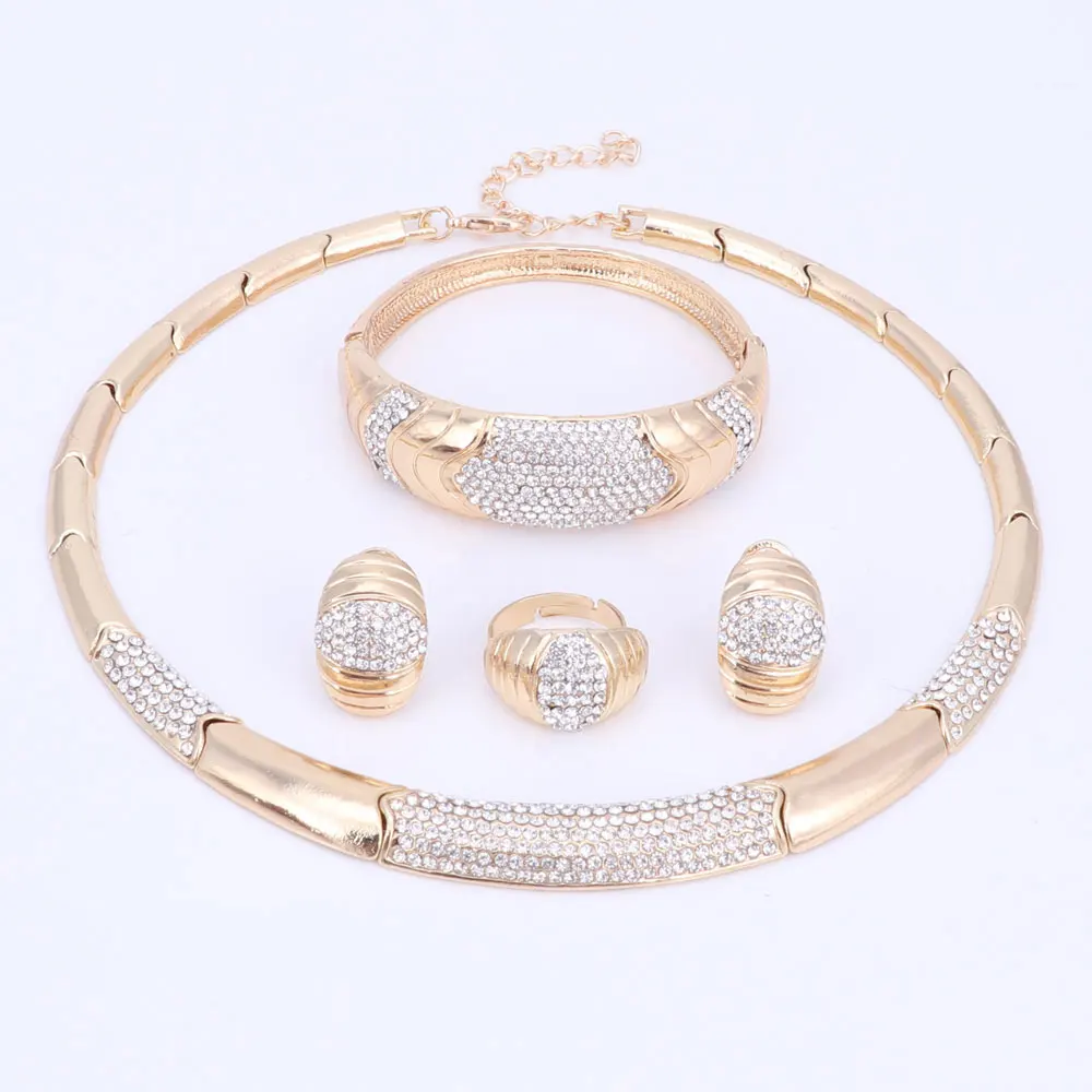 Африканские стразы ювелирные изделия золотого цвета ожерелье серьги браслеты