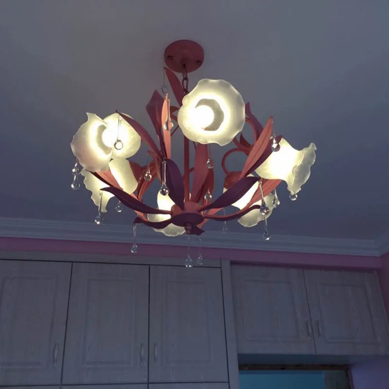 Современная уютная Люстра для спальни девочек железная хрустальная люстра с