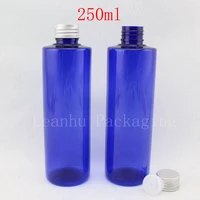 250ml blue flat shoulder plastic bottle aluminum cap 250cc shampoo shower gel sub bottling empty cosmetic container