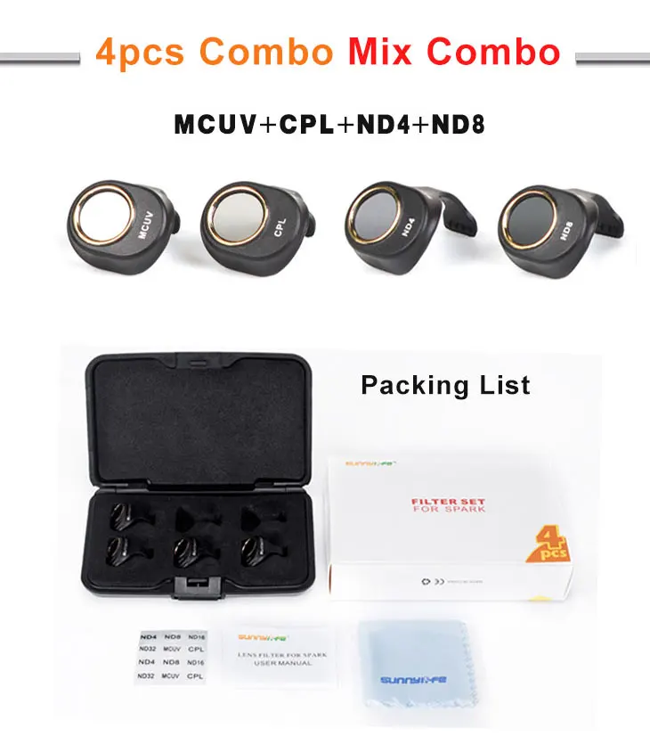 Оснастка на UV CPL ND4 ND8 ND16 ND32 фильтр объектива для DJI Spark Дрон камера ультра светильник аксессуары для объективов