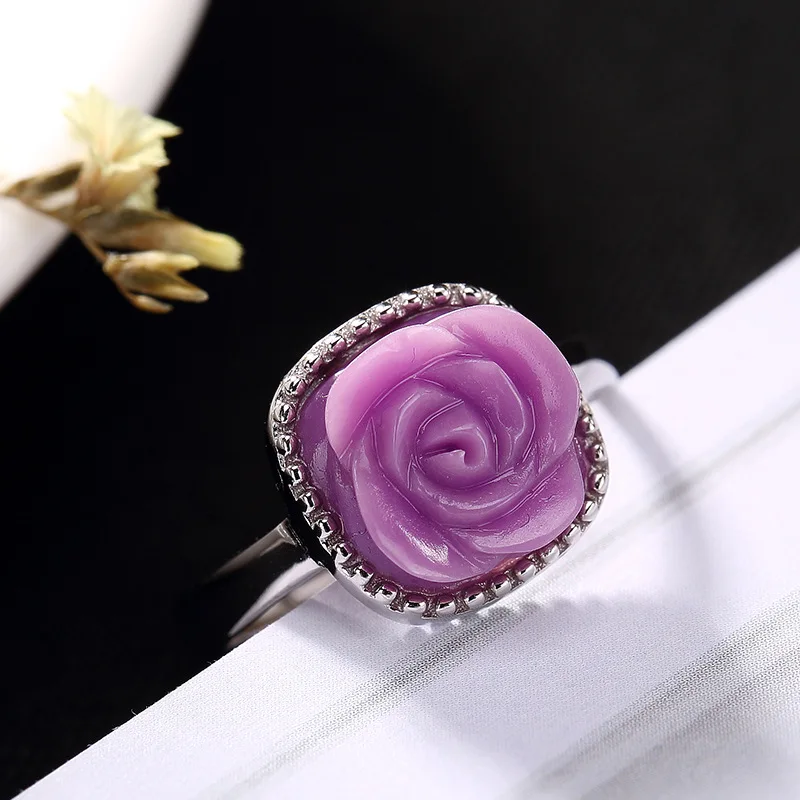 

2018 Hot Sale S925 Pure Silver Ziyun Mother Inlaid Rose Ring Opening Ring Wholesale Ms Han Edition Contracted Temperament