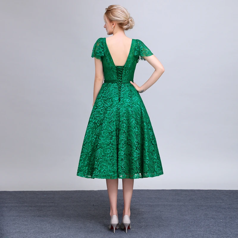 Кружевное вечернее платье длиной до колена 2017 дешевые зеленые Выпускные платья