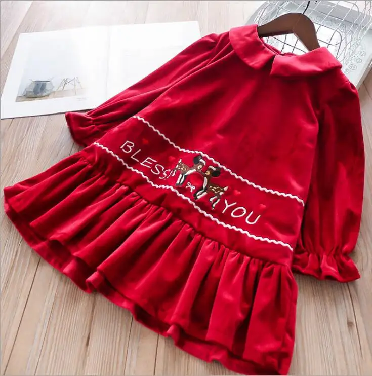 New Autumn Baby Kids Embroidery Velour Long Sleeve Dresses 2018 Girls Elegant Dress 5 pcs/lot Wholesale Free Shipping | Детская одежда