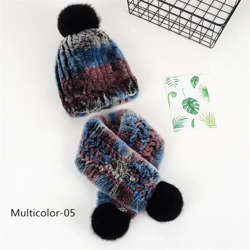 Multicolor 05 Детская шапка из кроличьей шерсти; шарф; комплект из двух предметов; зимняя теплая одежда для детей 4-10 лет; Идеальная детская одежда унисекс - Цвет: Multicolor 05