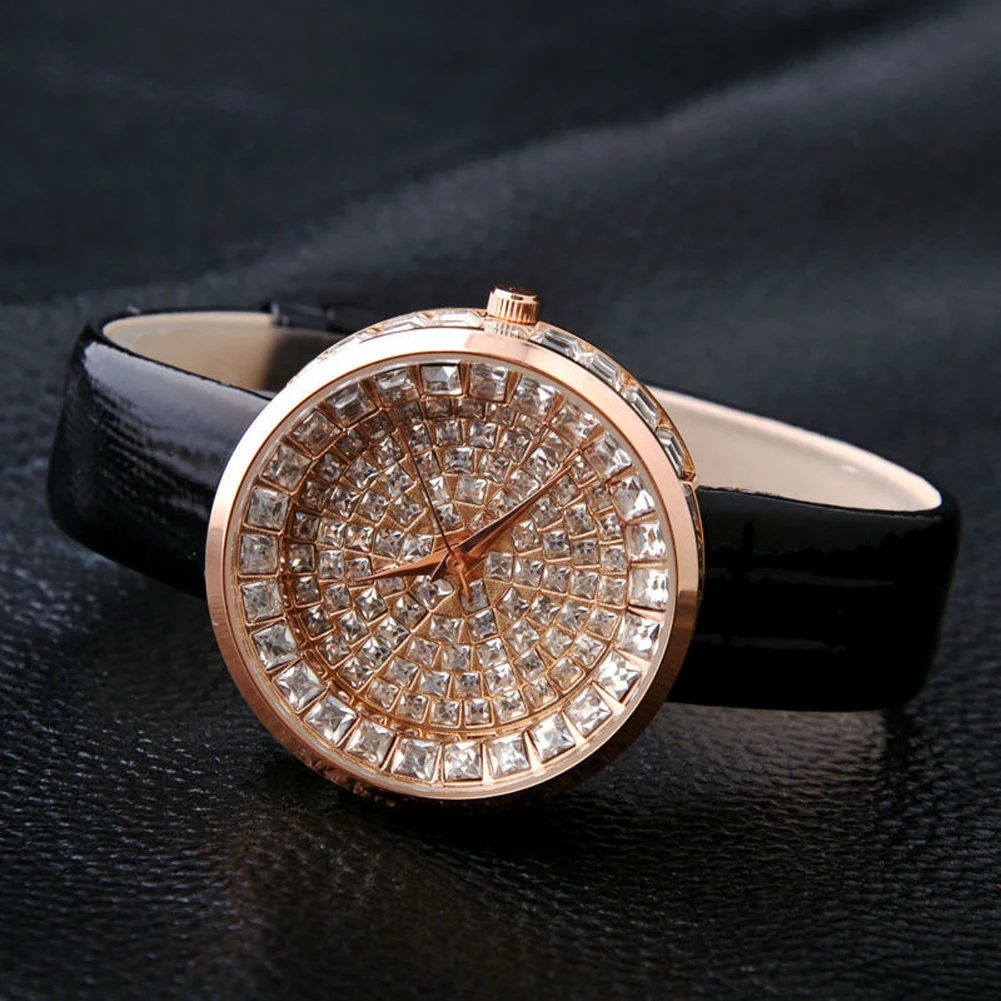 Trendy Ladies Watch Full Crystal Diamond Bling Unique Dial Design Slim Leather Strap Creative Birthday Gifts reloj mujer | Наручные часы