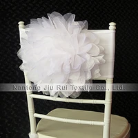 very popular 70pcs white charming organza flower chair sash flower chair band for wedding decoration party use