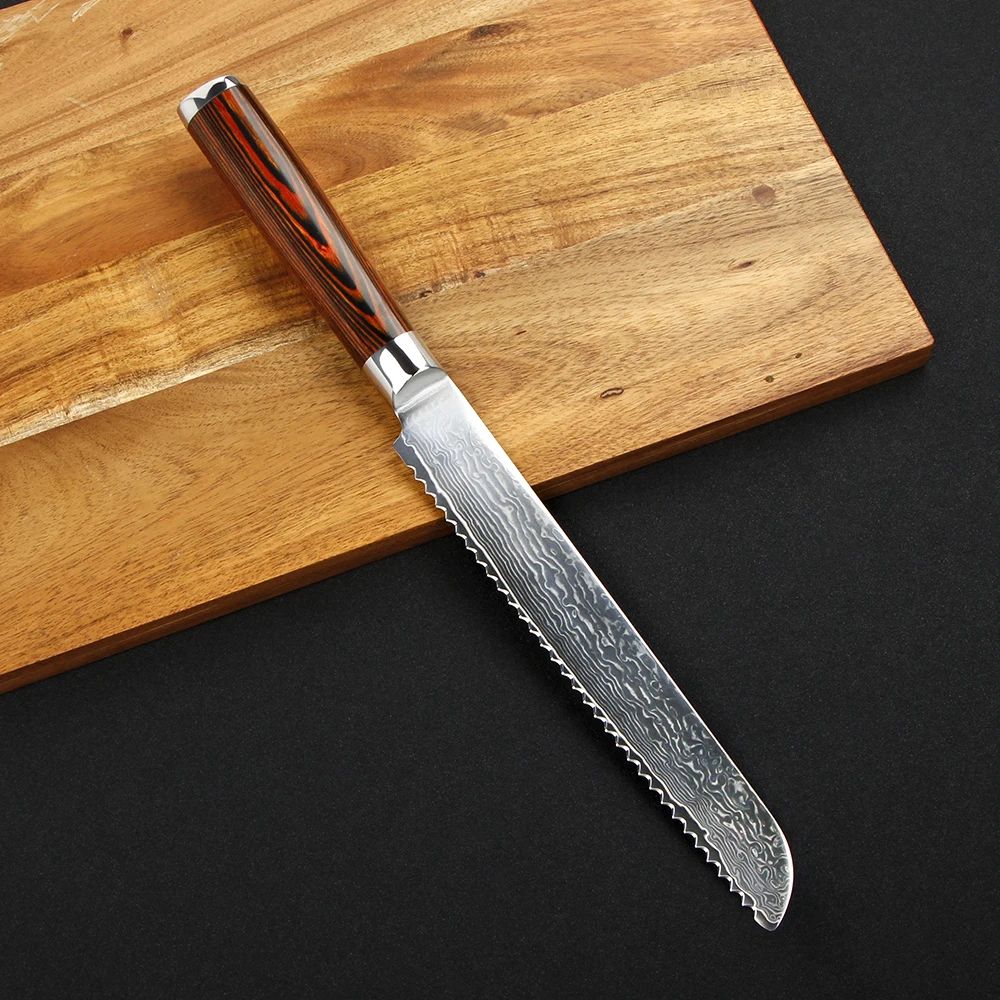 BIGSUNNY Serrated Bread Knife (8-Inch Blade) - Premium Damascus Steel Slicer Cake Great for Home and Pro Use | Дом и сад