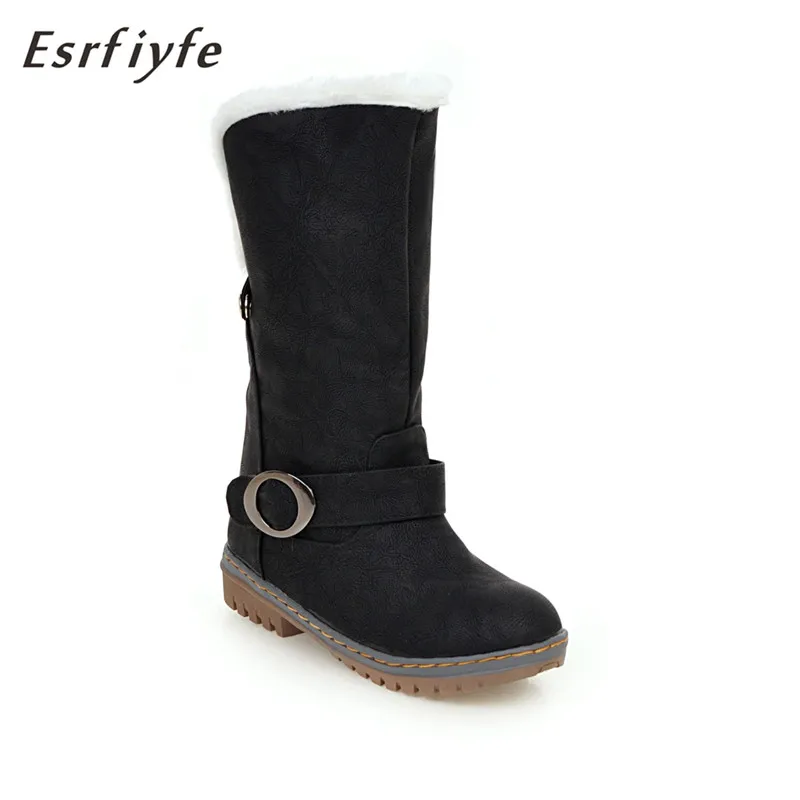 

ESRFIYFE 2021 New Winter Women Boots Flock Warm Mid Calf Snow Boots Platform Mother Shoes Woman Round Toe Slip on Plush Boots