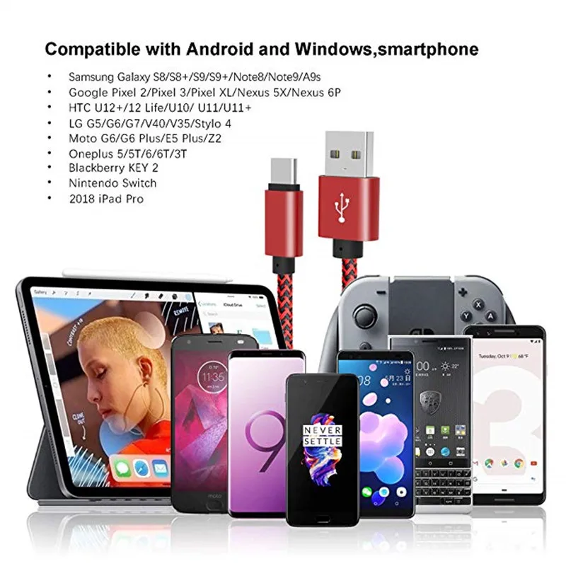 Зарядный кабель Micro USB и Type C для ZTE Blade A510 A512 A610 GF3 L3 L5 L6 L110 S6 X3 X5 X7 X9 Nubia Z9 Max Z11 провод