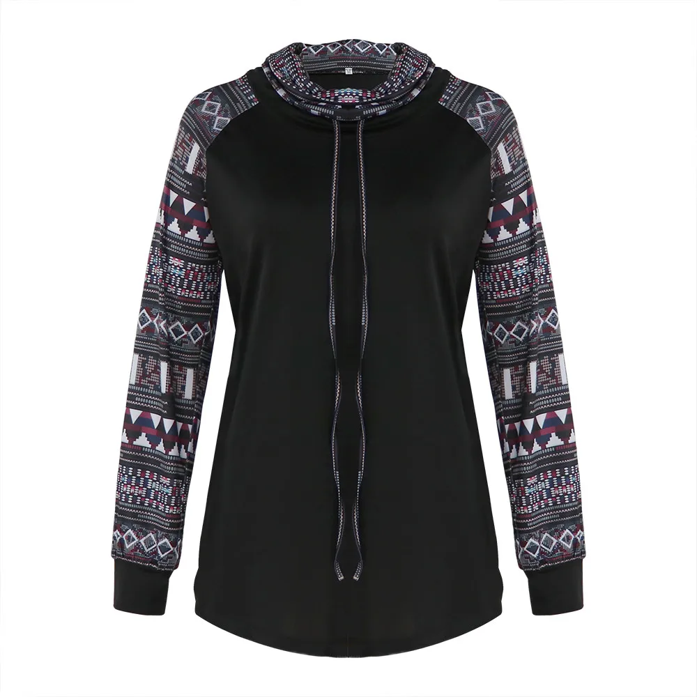 Модные женские толстовки Moletom Feminino, топы с высоким воротом, рубашки с принтом, туника с длинным рукавом, женский свитер с капюшоном