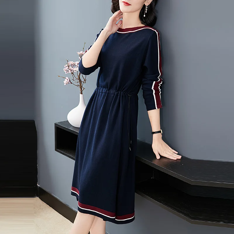 New 2018 autumn women's long sweater dress elegant female striped knit pullovers | Женская одежда