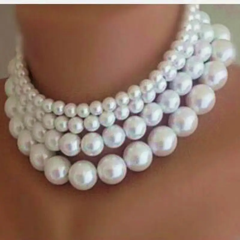 Женское многослойное колье-чокер с искусственным жемчугом массивное маленькое