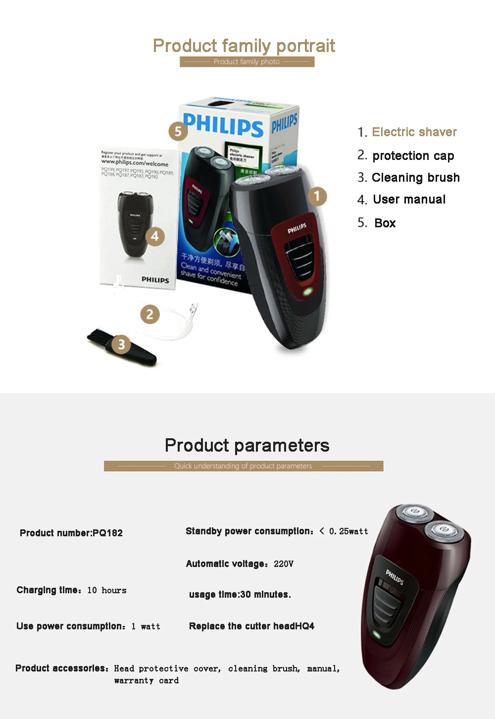 Оригинальные Philips электробритва PQ182 Перезаряжаемые с Металл-гидридных или никель Батарея 220V Напряжение электрическая бритва для Для мужчин