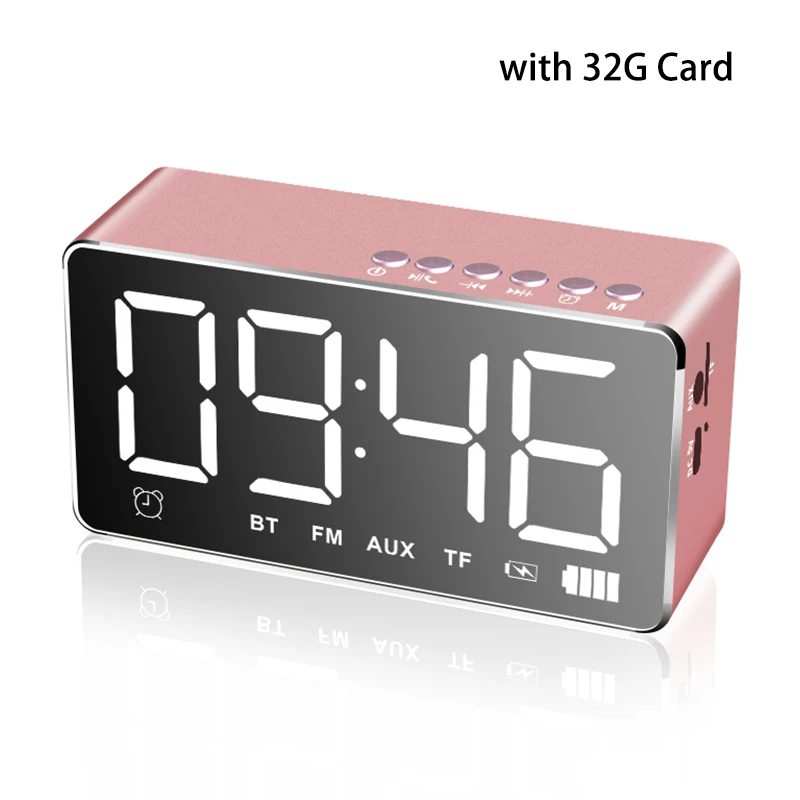 pink 32G card Bluetooth динамик беспроводной будильник мобильный компьютер мини цифровой светодиодный настольные часы сверхмощный сабвуфер светодиодный свет маленький стерео - Цвет: pink 32G card
