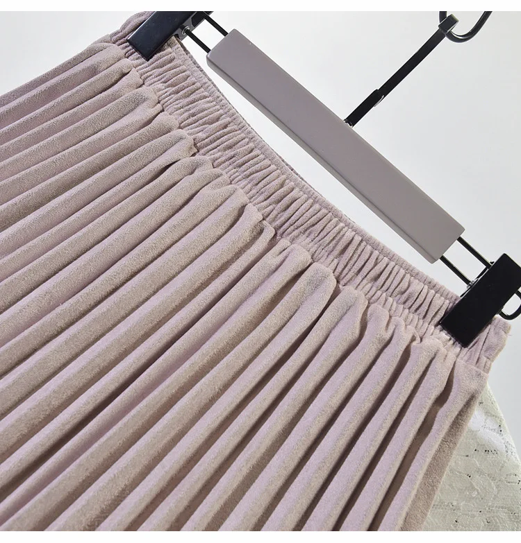 Autumn Winter Mid-Calf Korean Pink Plissee Skirt High Quality Fashion Midi Large Swing Pleated Velvet 2019 Women | Женская одежда