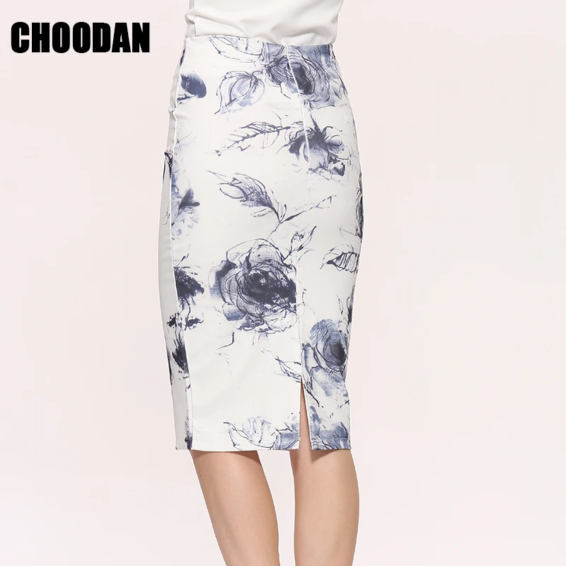 Юбка-карандаш Высокая Талия 2018 Новая мода осень-зима элегантный цветочный Printed