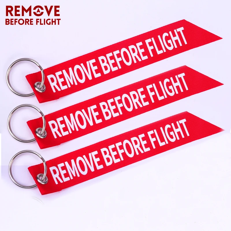 

3 PCS/LOT Streamer Key Chain Remove Before Flight Chaveiro Red Print Keychain Ring for Aviation Gifts Key Ring Wholesale Jewelry