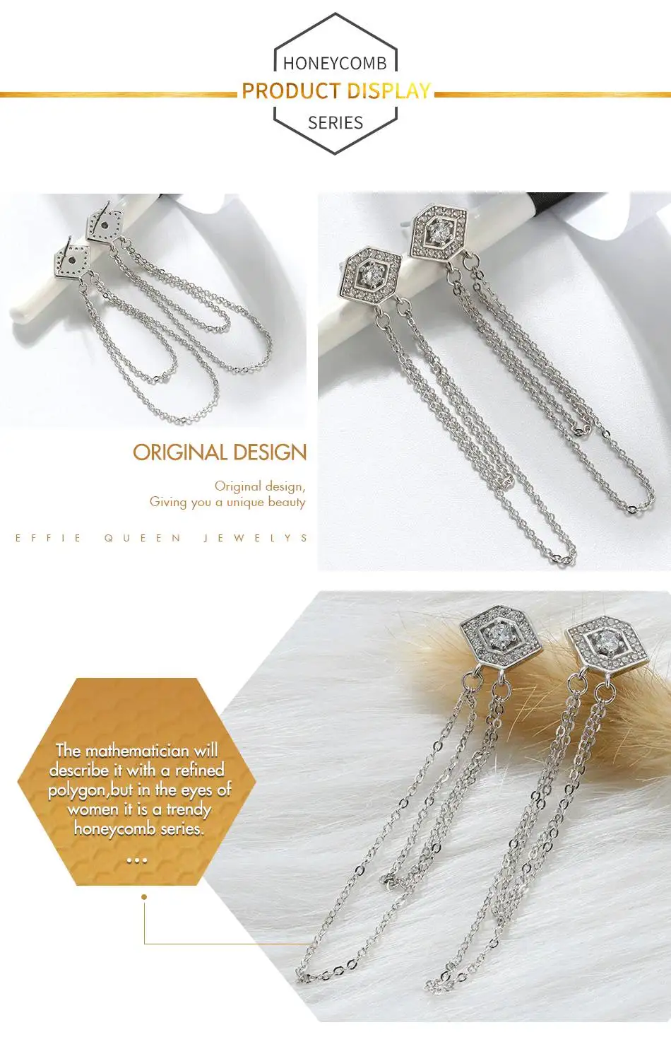 Effie queen 925 Висячие серьги из серебра 925 пробы соты AAA CZ Длинная цепочка Серебряные серьги ювелирные изделия шикарные женские аксессуары BE93