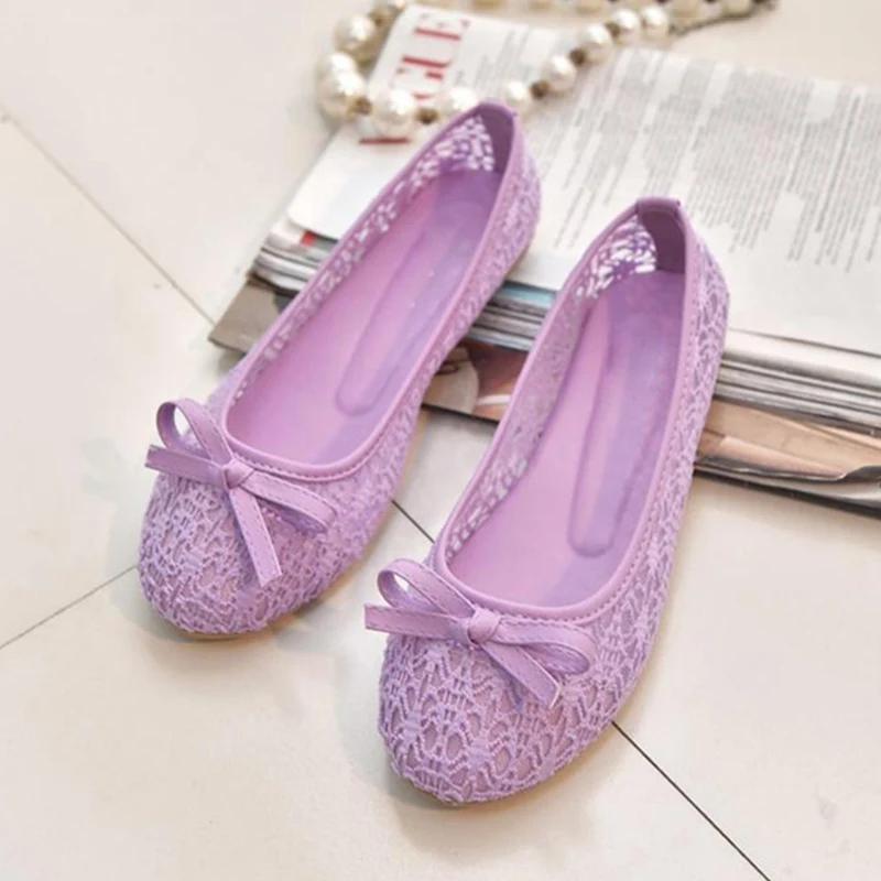 purple bow Женские Балетные туфли с вырезами; кожаные дышащие мокасины; женские водонепроницаемые мокасины; балетки; женская обувь - Цвет: purple bow