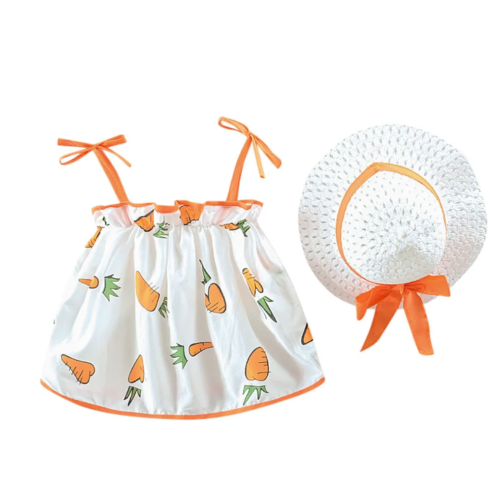 vestidos Girls Dress Kids Dresses For Toddler Kid Baby Girl Carrot Printed Casual Princess Hat Set Clothing | Детская одежда и