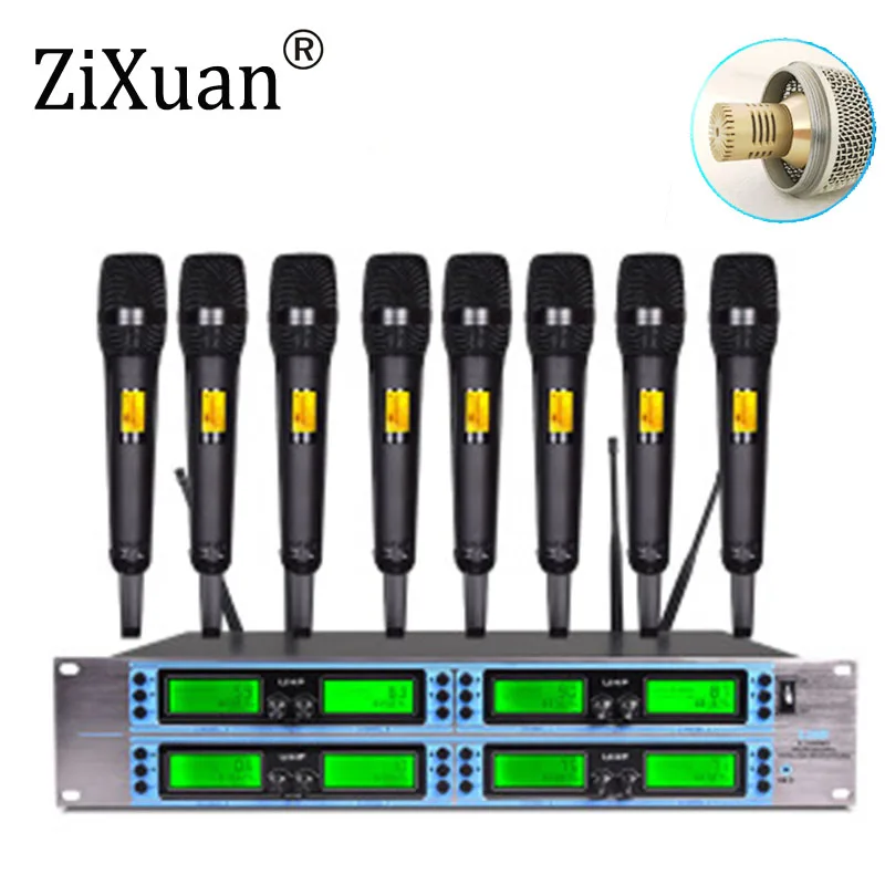 저렴한 UHF 무선 마이크 시스템 커패시터 4/8 채널 다이나믹 하트 모양의 마이크, 웨딩 가라오케 스튜디오 원격 제어