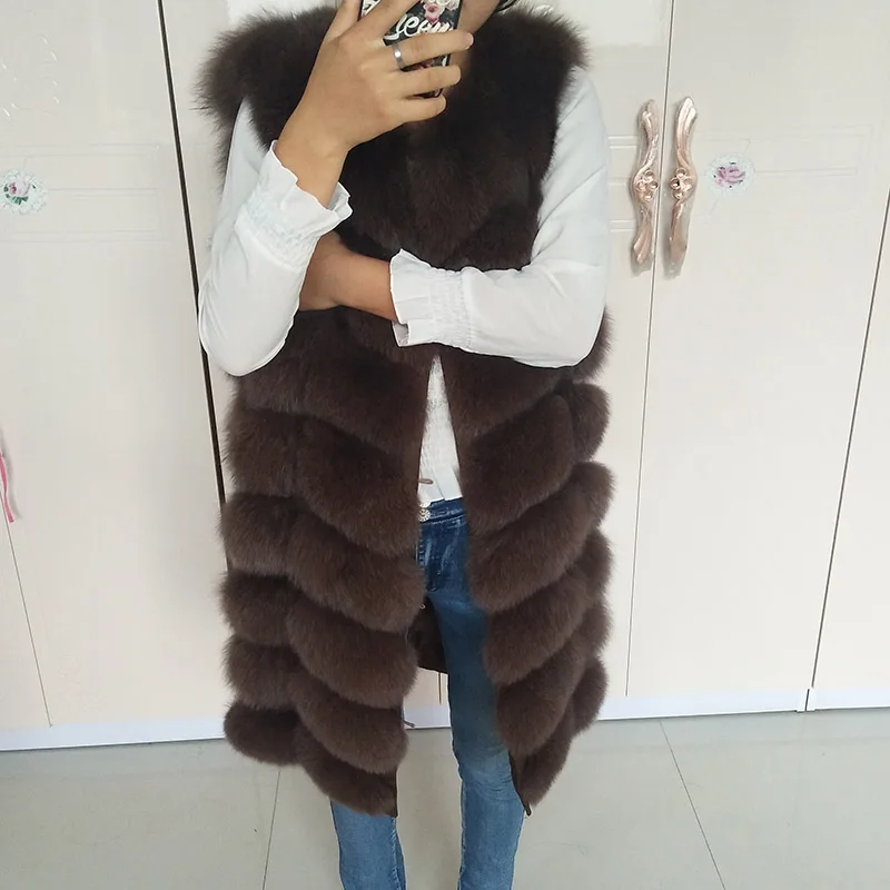 Натуральный Лисий мех жилет натуральный мех пальто для куртки женские пальто жилет длинные меховые пальто натуральный мех пальто лисий жилет куртка - Цвет: Brown