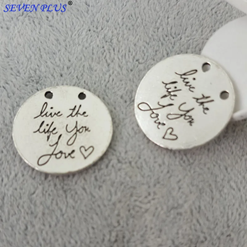 

M0038 High Quality 20 Pieces/Lot Diameter 22mm Letter Printed Live The Life You Love Round Words Charm