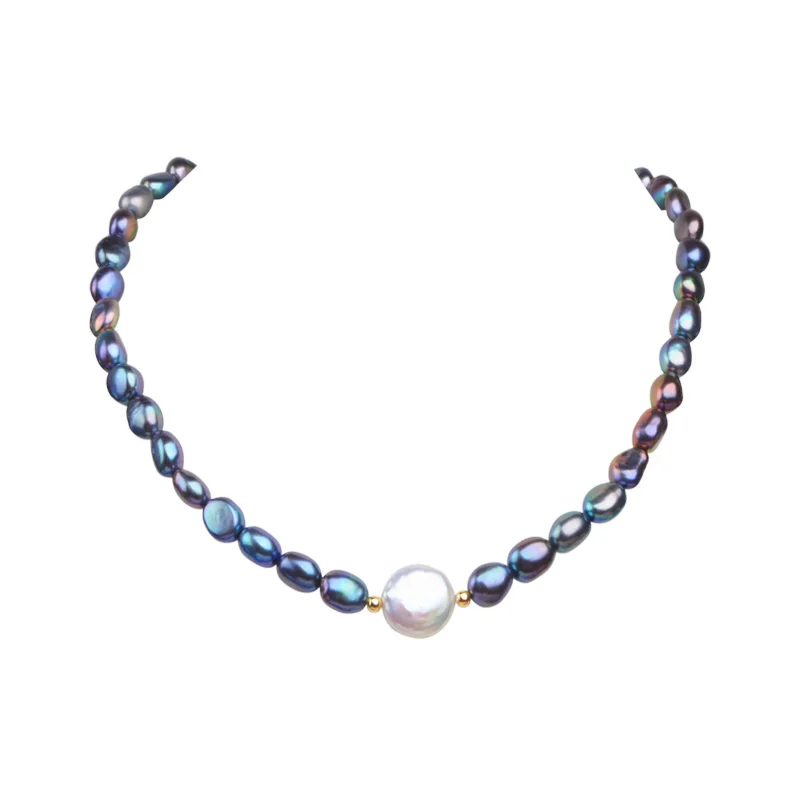 Женский черный пресноводный барочный жемчуг ASHIQI колье чокер из стерлингового