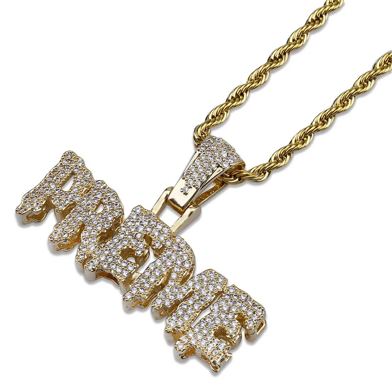 Счастливый сын хип-хоп Bling буквы кулон ожерелье полный CZ ледяной аксессуар