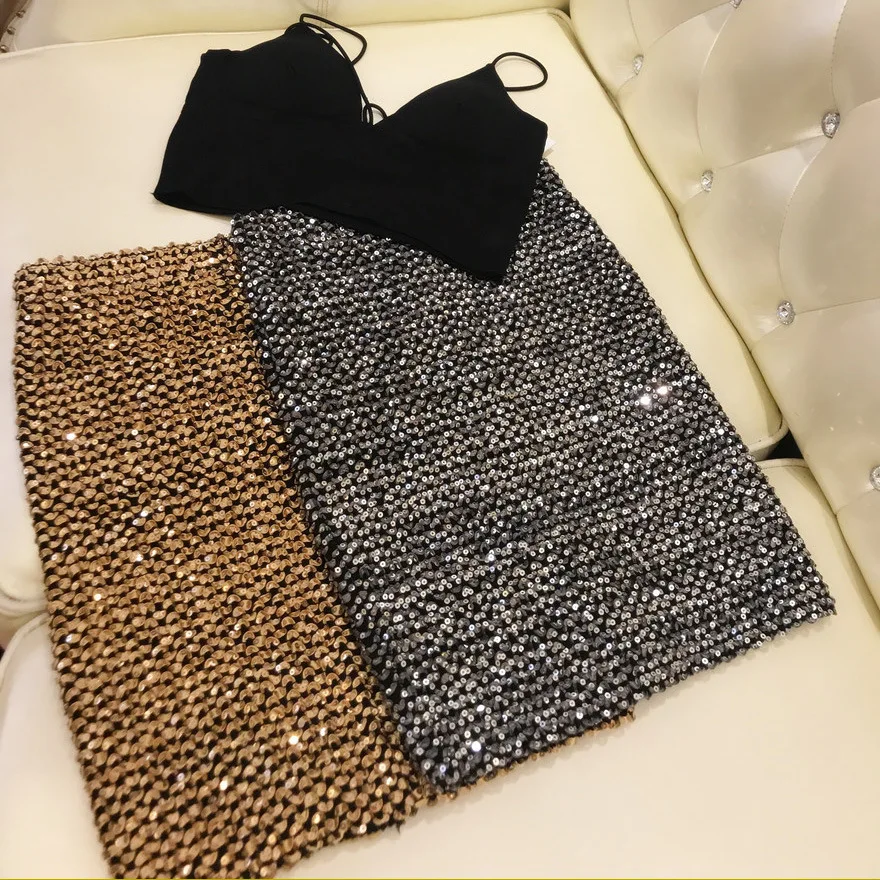 Женские юбки серебристая мини-юбка с блестками облегающая юбка-карандаш