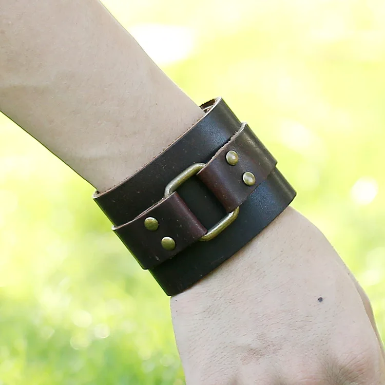 Браслеты манжеты мужские из натуральной кожи 25 см|leather cuff bracelets|leather banglewide bracelet |