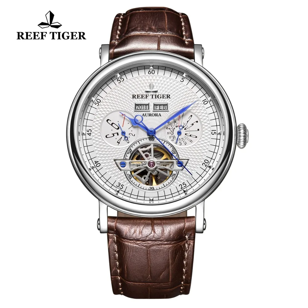 Мужские механические часы Reef Tiger/RT роскошные с турбийоном ремешком из