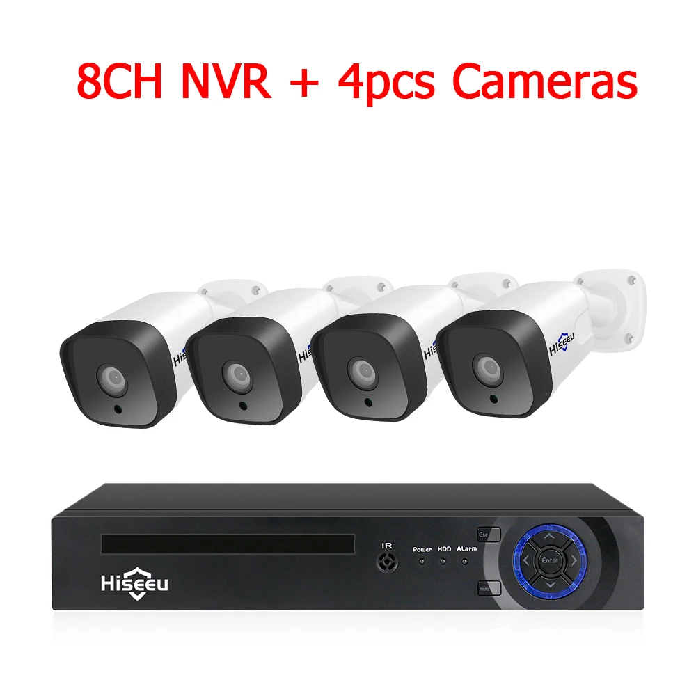 8CH NVR 4 Cameras Hiseeu 8CH 1080P POE NVR CCTV система безопасности комплект H.265 2.0MP аудио запись ip-камера водонепроницаемый наружный комплект видеонаблюдения - Цвет: 8CH NVR 4 Cameras