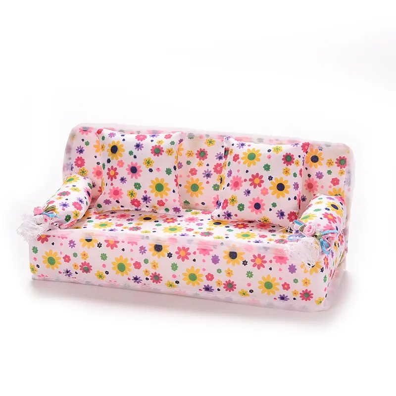 1 шт. миниатюрная мебель для кукольного домика Цветочный диван с 2 подушками - Фото №1