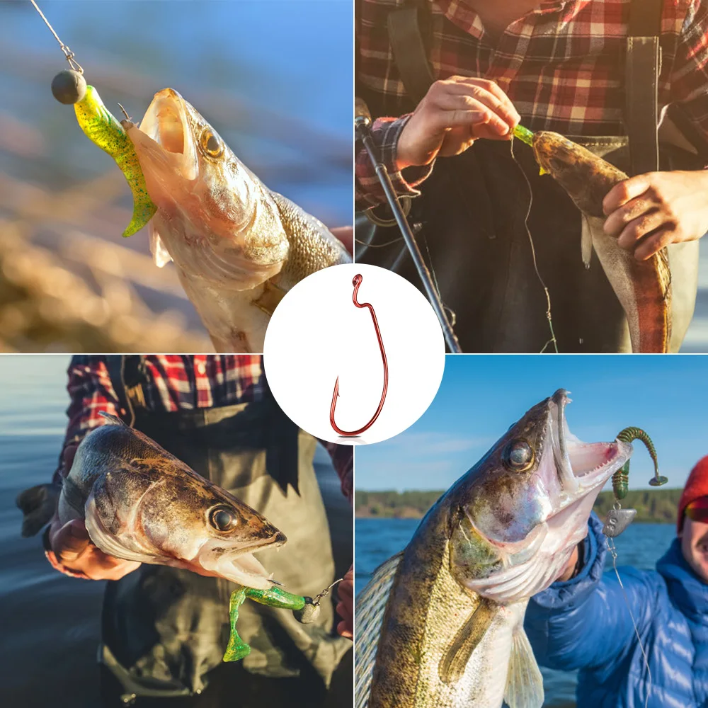 

DONQL 10pcs/ Set Wide Crank Offset Fishing Hook Carbon Steel Red Barbed Fishhook For Soft Worm Lure 5/0#-1# Carp Fishing Hooks