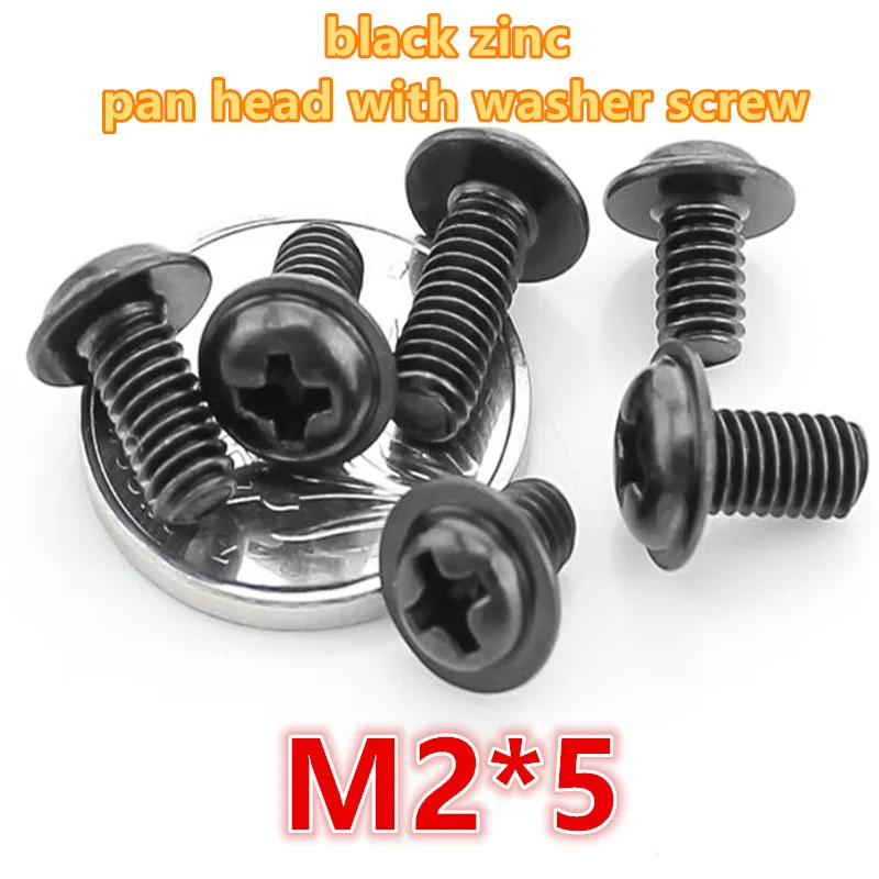 

1000pcs m2*5 carbon steel with black zinc plated phillip pan / round head with washer electronic screw computer screw