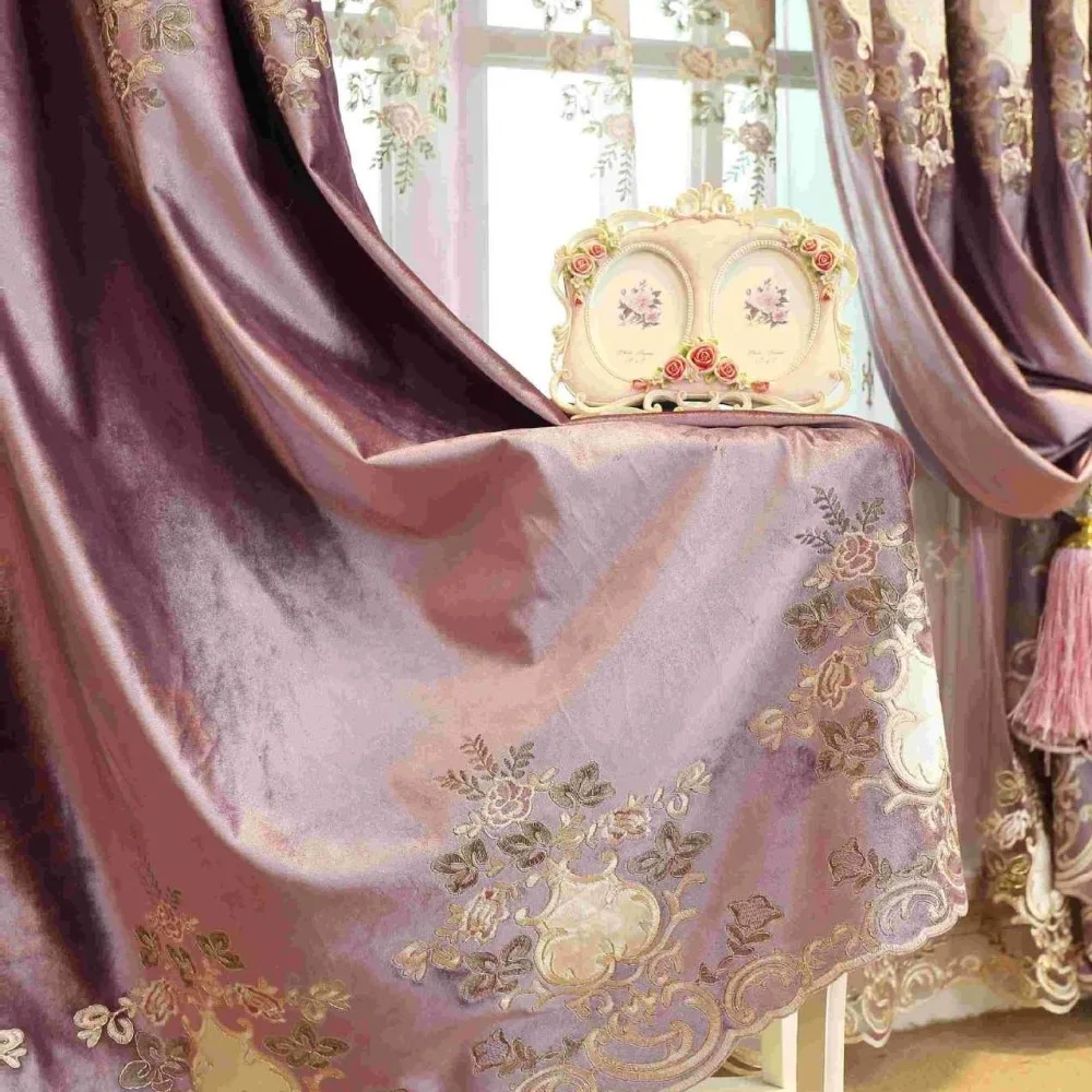 Европейский роскошный благородный фиолетовый вышитый полностью затемненный